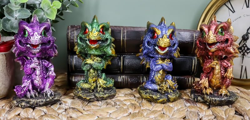 Ebros Gift Set of 4 Whimsical Wyrmling Baby Dragons Bobblehead Small Figurines