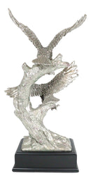 Large King Of The Skies Electroplated Silver Bald Eagles Taking Flight Statue