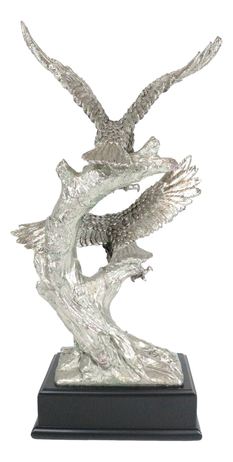 Large King Of The Skies Electroplated Silver Bald Eagles Taking Flight Statue