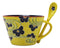 Ebros Porcelain Coffee Tea Latte Cafe Mug Drink Cup With Spoon 2pc Set 12oz Home Kitchen Decorative Ceramics (1, Yellow Floral Swirl)