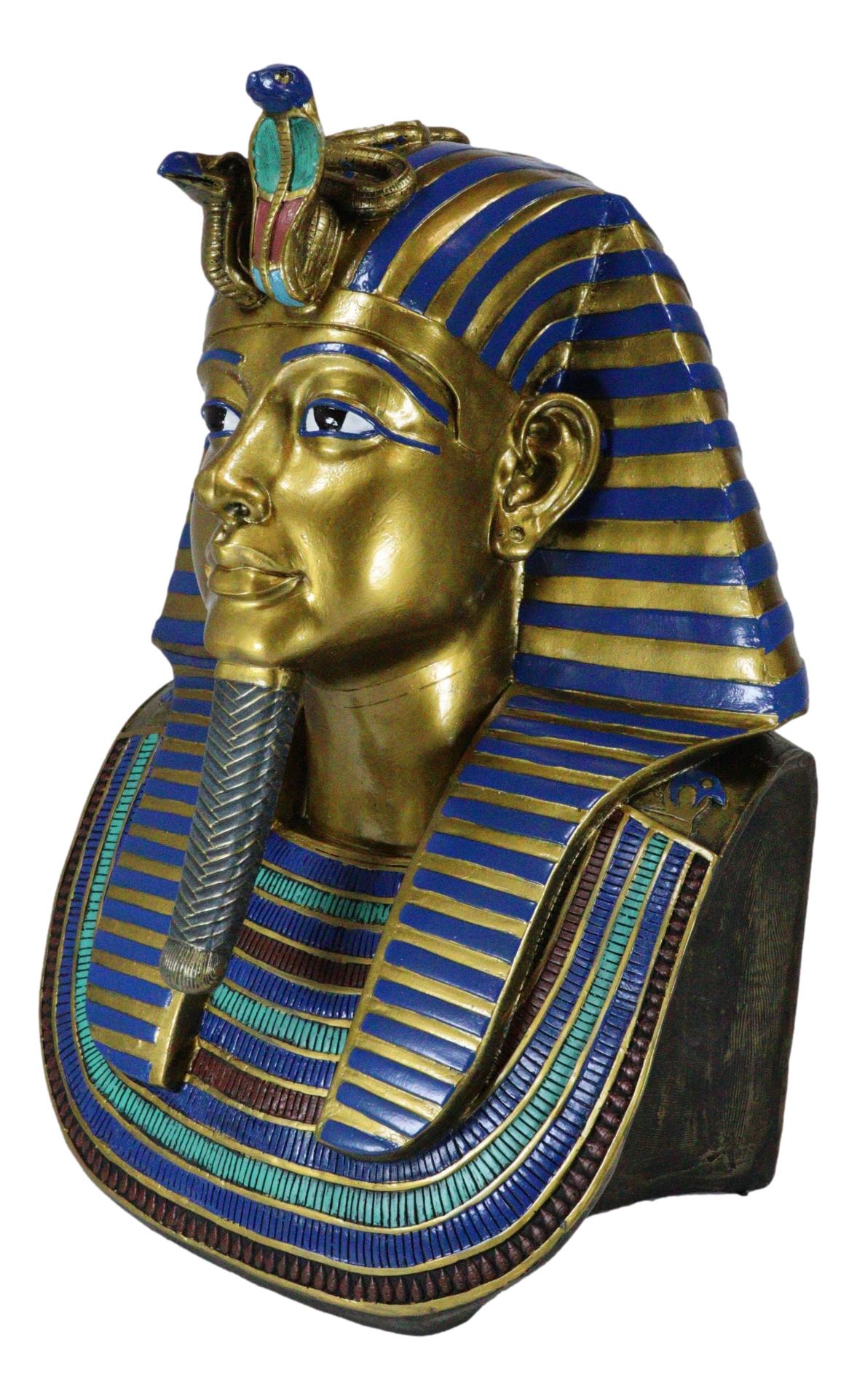 Large 18.75"H Ancient Egyptian King Tut Bust Statue Burial Mask Nemes Figurine