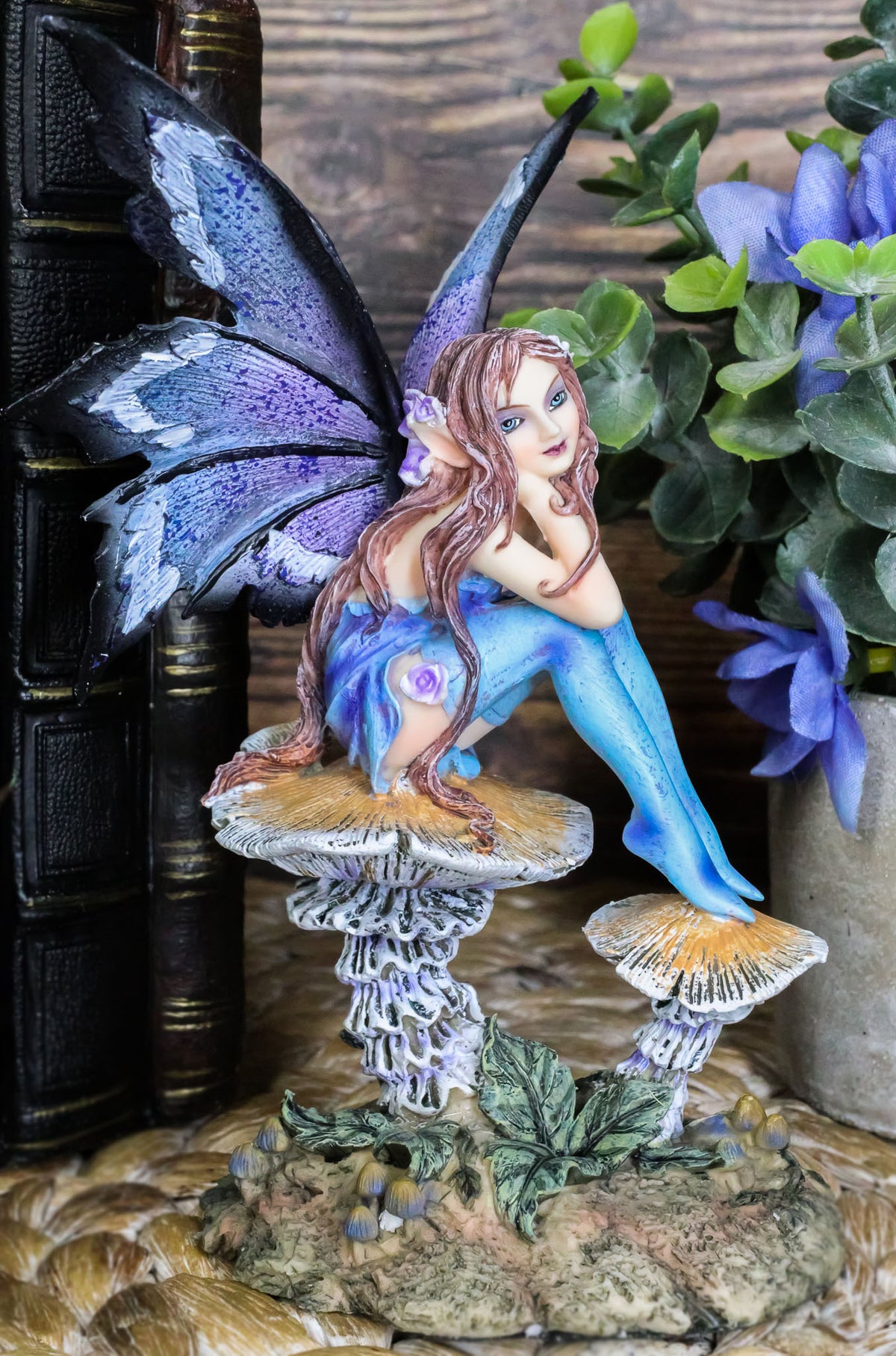 Ebros Amy Brown Forest Willow Nice Fairy Sitting On Wild Giant Mushroom Stool Statue 6" Tall - Ebros Gift