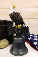 Independence Day American Patriotic Bald Eagle Perching On Liberty Bell Figurine