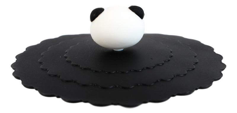 Set Of 4 Black Giant Panda Reusable Silicone Coffee Tea Cup Cover Lids Air Tight