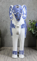 Ebros Feng Shui Ming Style Blue and White Ornate Design with Crystals Resting Elephant Statue 9.25" High
