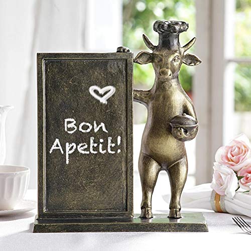 Ebros Aluminum Whimsical Wall Street Bull with Chef Hat Standing by A Menu Board Statue 14" Tall Rustic Bulls Cows Home Kitchen and Dining Countertop Table Decor Sculpture