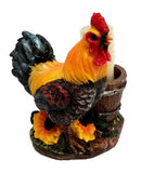 Country Farm Rooster With Wooden Pail Toothpick Holder Statue With Toothpicks