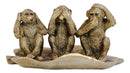 Whimsical See Hear Speak No Evil Rainforest Ape Monkeys On Banana Leaf Statue