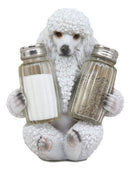 Ebros White French Poodle Puppy Pet Dog Glass Salt And Pepper Shakers Holder Set