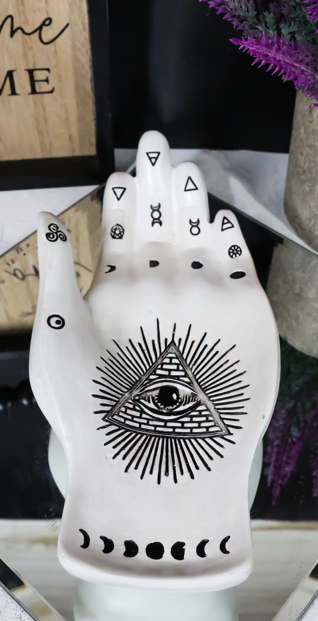 Psychic Fortune Teller Chirology Palmistry Hand Eye Of Providence Tray Figurine