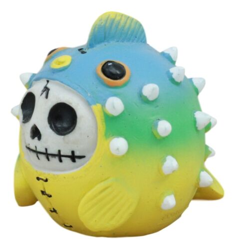Ebros Furry Bones Puffington The Fugu Pufferfish Skeleton Figurine 2" H Furrybones Bloated Fish Ocean Aquatic Creature Costume Hooded Skull Monster Collectible Sculpture Decorative Toy