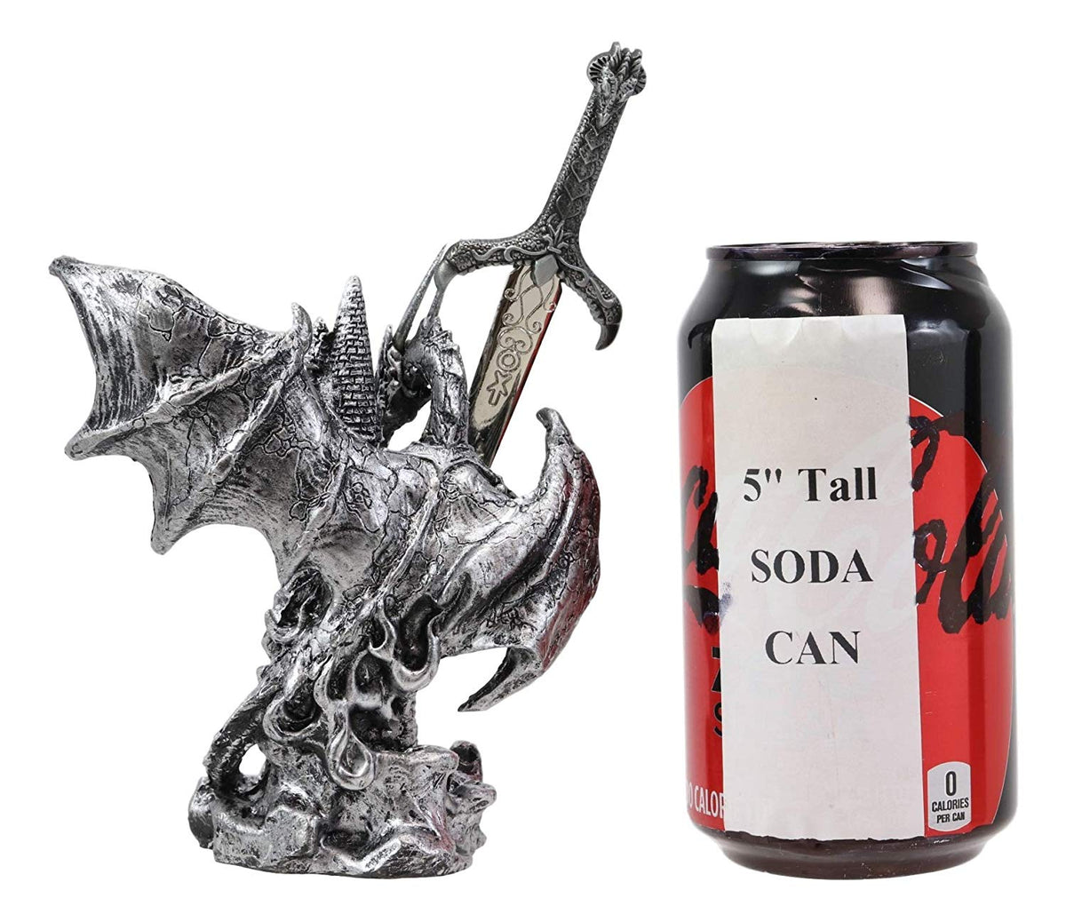 Ebros Gift Legendary Silver Dragon Protecting Castle Tower Letter Opener Figurine Sculpture Home and Office Decorative Sculpture Medieval Renaissance Dungeons and Dragons Fantasy