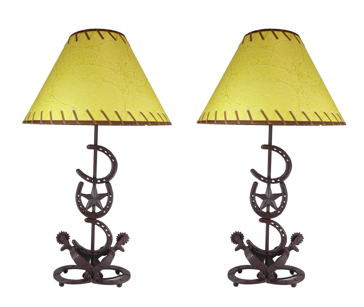 Ebros Set of 2 Cast Iron Western Horseshoes Base Desktop Table Lamps w/ Shade - Ebros Gift