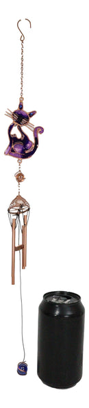 Stained Glass Feline Love Purple Slinky Cat Wind Chime Suncatcher Garden Patio