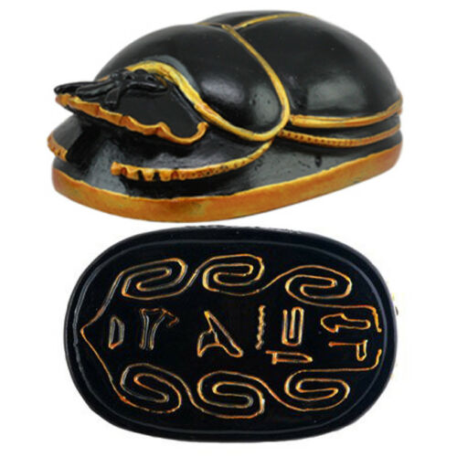 Egyptian Black Gold Scarab Amulet With Hieroglyphs Statue Symbol of Rebirth 3"L - Ebros Gift