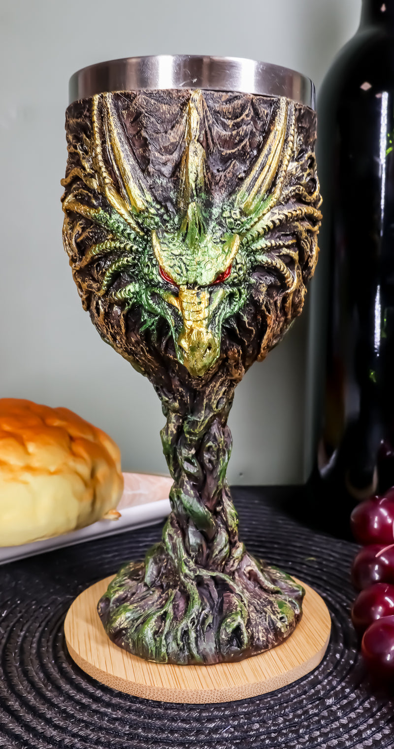 Ebros Dryad Greenman Earth Dragon 5oz Wine Goblet Chalice Cup Fantasy Decor