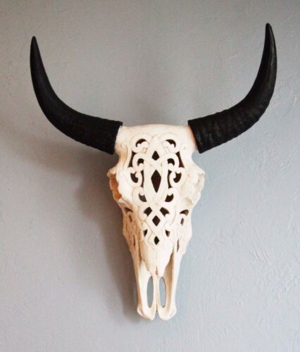 Southwest Great Plains Bison Ox Steer Bull Stencil Tooled Skull Wall Decor 19"H
