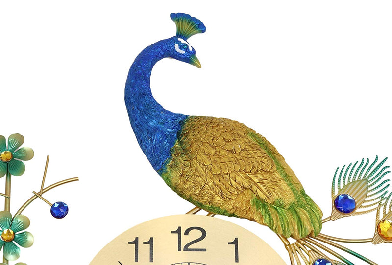 Ebros 29" High Large Peacock Iris Colorful Gold Plated Metal Wall Clock Analog - Ebros Gift