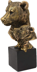 Ebros Gift 6" Tall Black Bear and Cub Head Bust Figurine with Black Pedestal