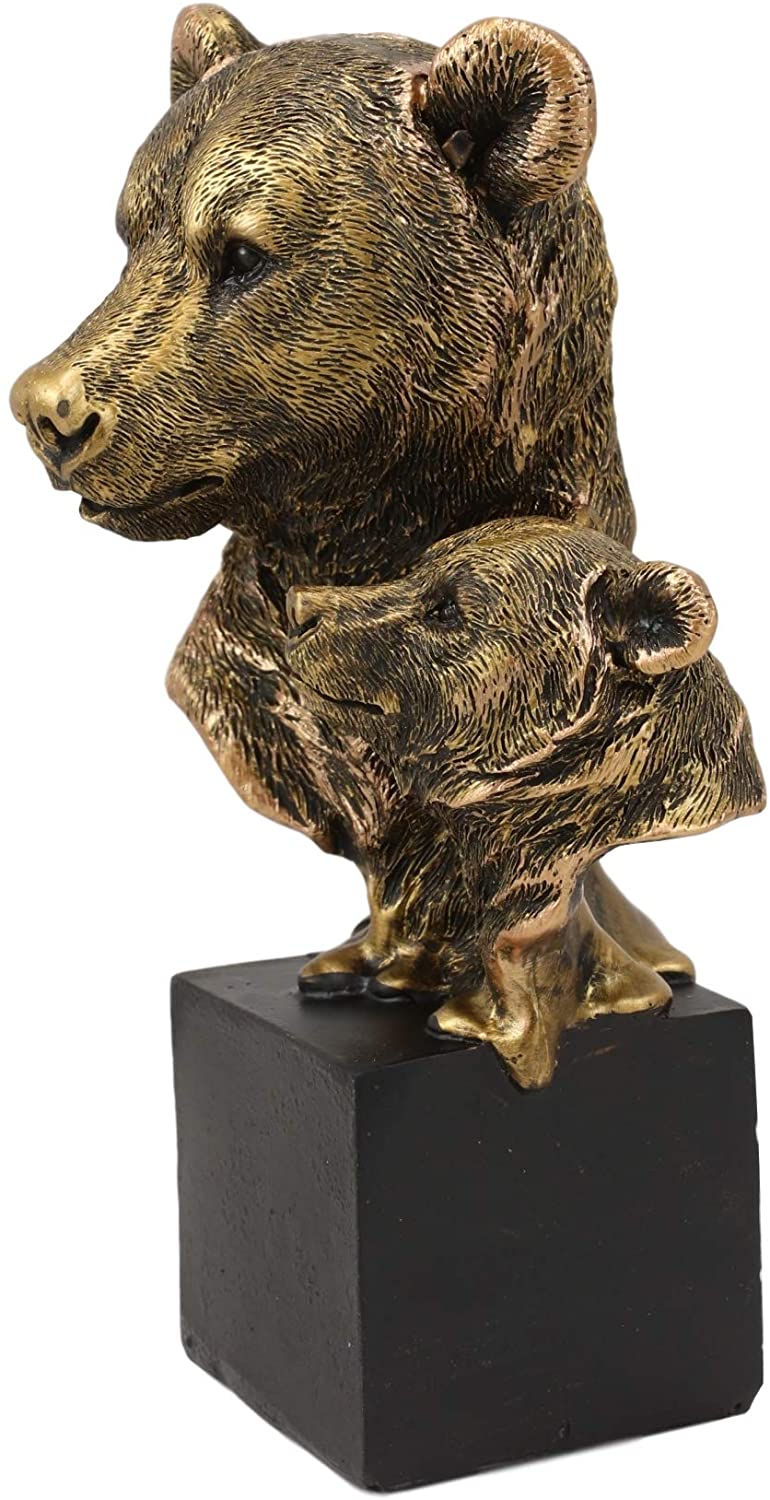 Ebros Gift 6" Tall Black Bear and Cub Head Bust Figurine with Black Pedestal