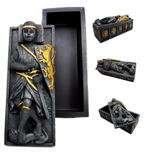 Heraldry Lion Crest Medieval Knight Templar Coffin Casket Jewelry Box Figurine