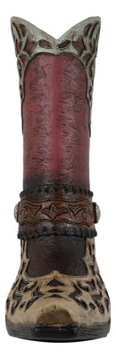 Rustic Western Red Brown Tooled Leather Scroll Lace Patterns Boot Floral Vase