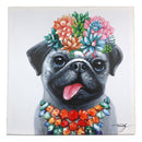 Colorful Hawaiian Pug Puppy With Flowers Canvas Wooden Picture Frame 20"X20"