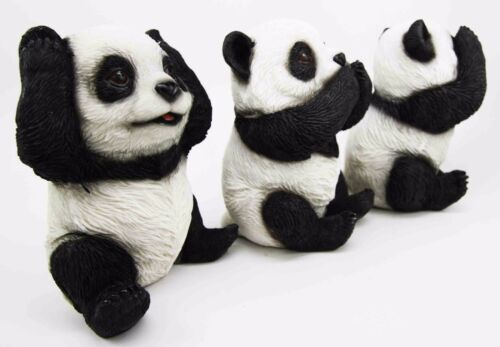 Ebros Wise See Hear Speak No Evil Giant China Pandas Set of 3 Figurines 5.75"H