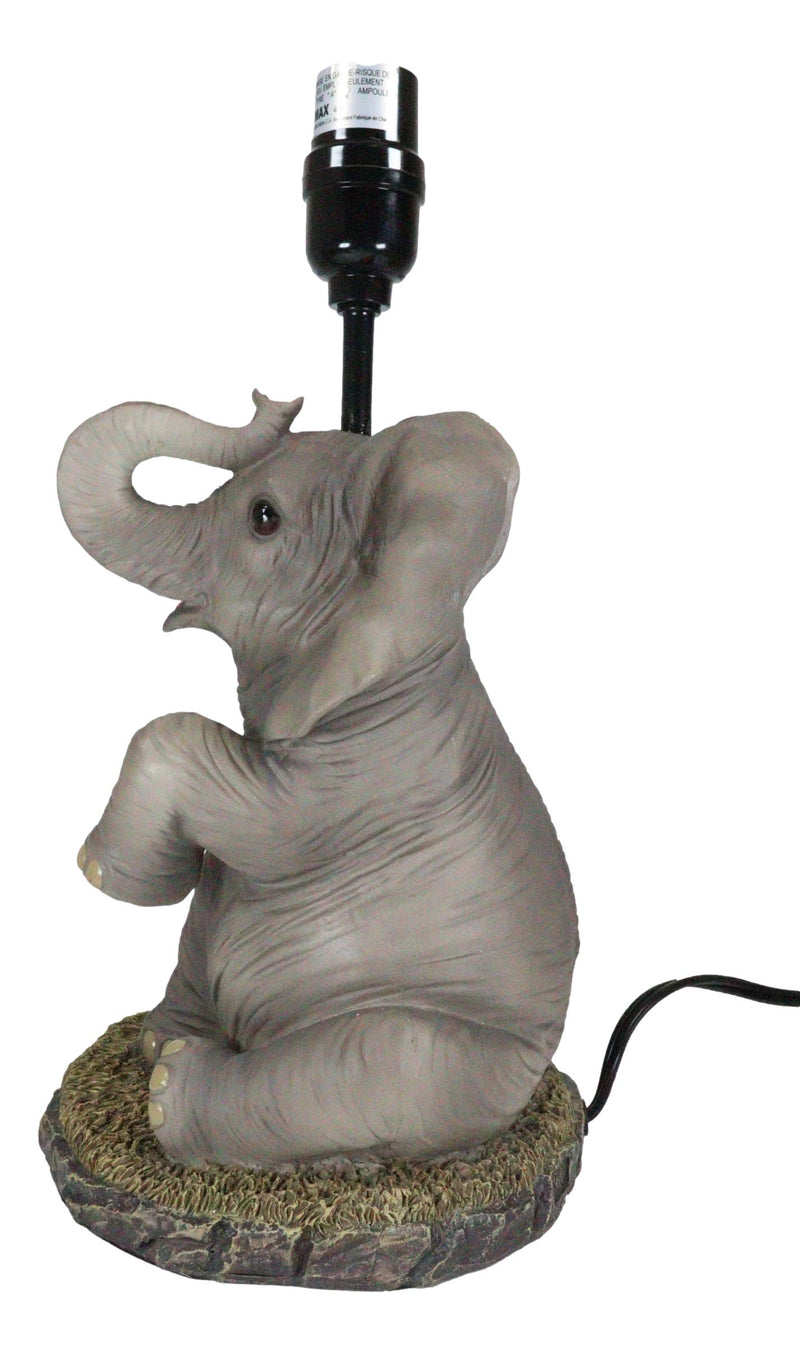 African Safari Glow Sitting Elephant with Trunk Up Desktop Table Lamp With Shade