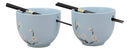 Ebros Ceramic Japanese Sakura Ramen Udong Noodles Bowls and Chopsticks Set of 2