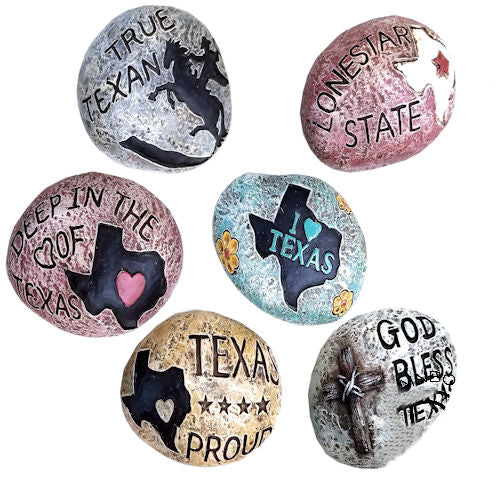 Set of 6 Western Patriotic Texas Lone Star State God Bless Colorful Pebble Rocks