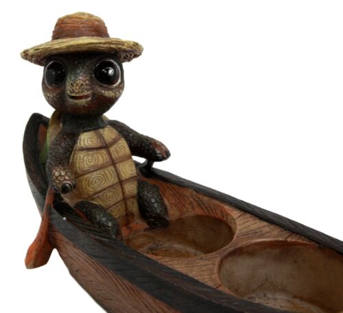 Ebros Outdoor River Camper Turtle Rowing Boat Salt Pepper Shakers Holder 7"L