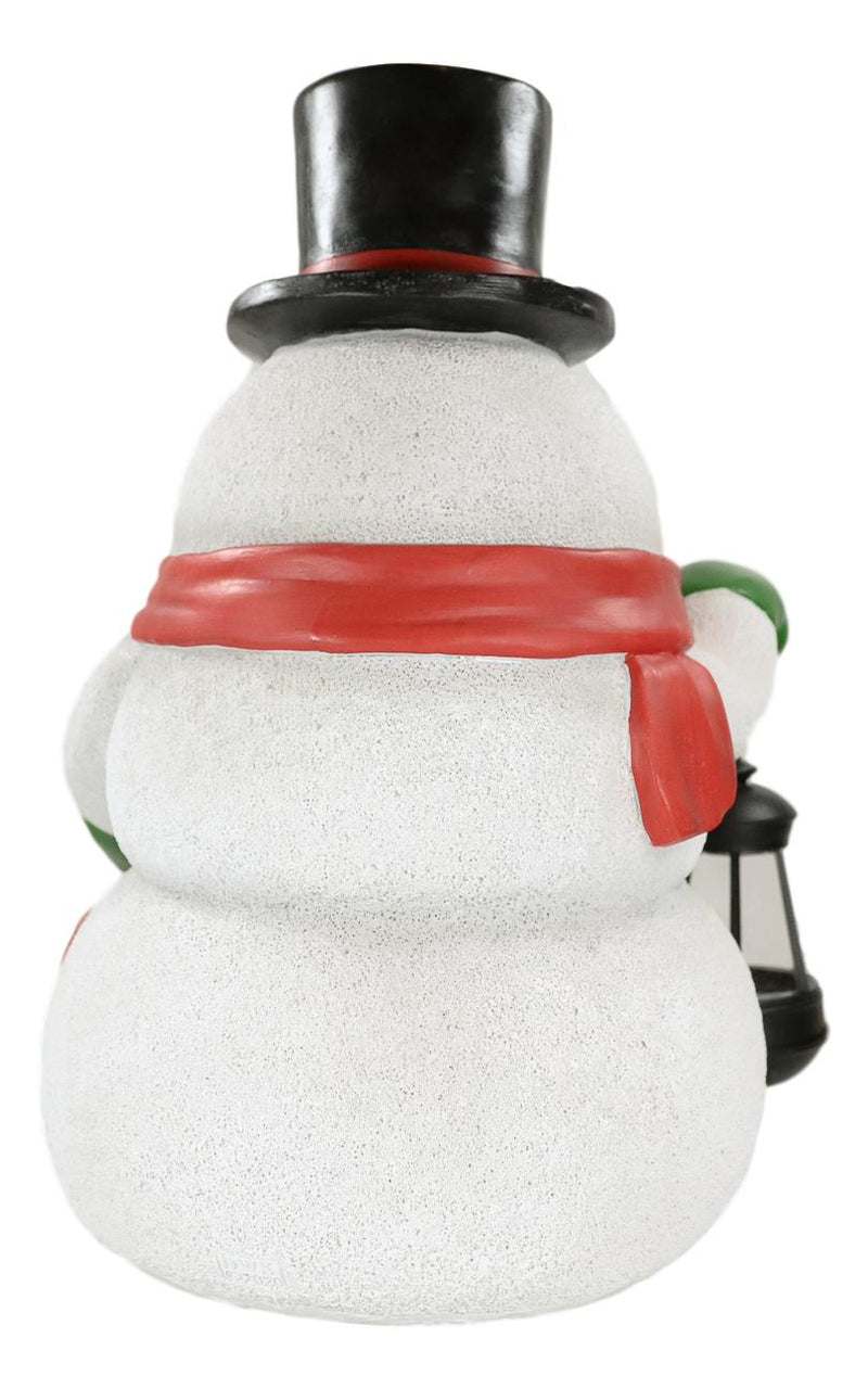 Ebros Merry Christmas Frosty The Snowman Statue With Colorful Solar LED Light Lantern