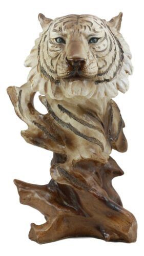 Ebros Faux Wood Large Tundra Forest Wildlife Siberian White Tiger Bust 11" Tall - Ebros Gift