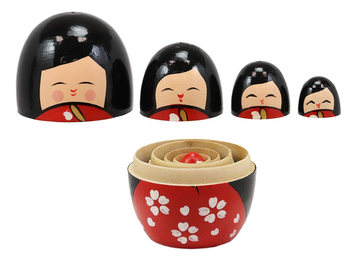 Japanese Kokeshi Girl Wooden Stacking Matryoshka Nesting Dolls 5 Piece Set Toy