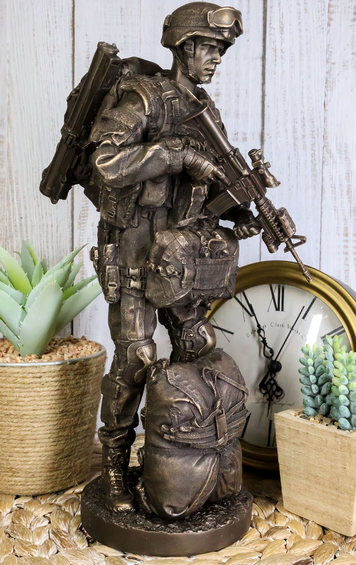 Large Military War Parachutist Soldier Paratrooper Carrying Rifle Statue 12.75"H