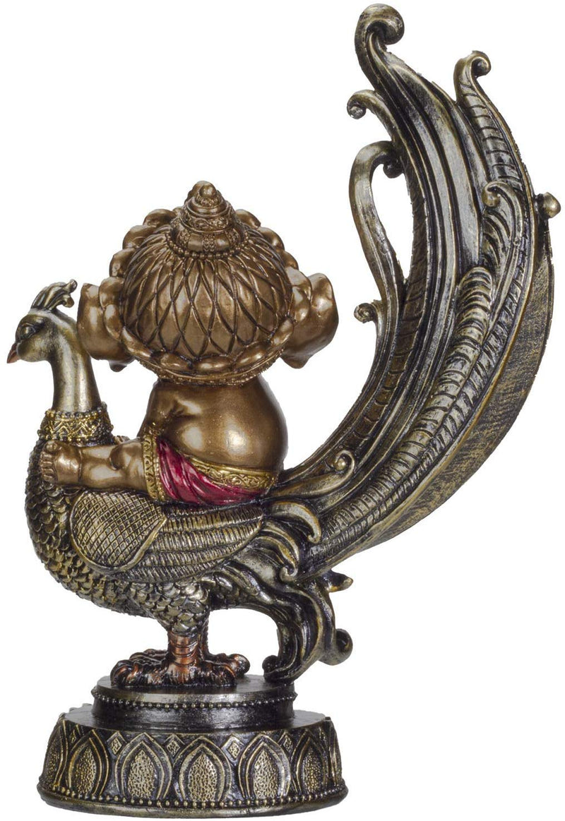 Ebros Hindu Elephant God Lord Ganesha on Peacock Lord of Success Figurine Statue