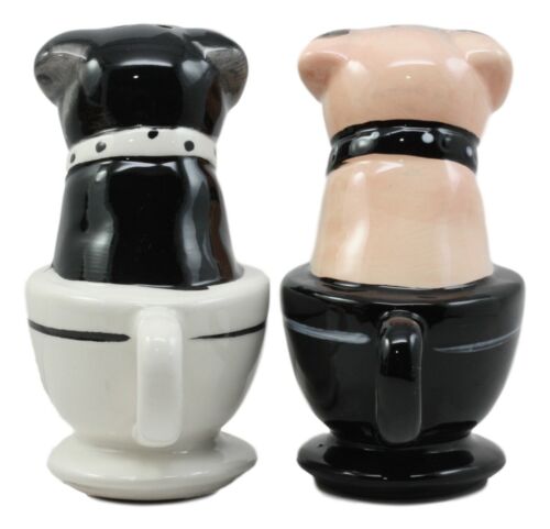 Black Fawn Miniature Teacup Pugs Salt And Pepper Shakers Ceramic Magnetic Set