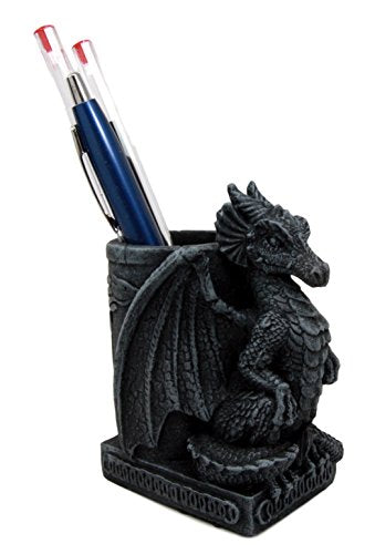 Ebros Medieval Fantasy Smaug Dragon Stationery Holder Statue Gothic Dragons Organizer Office Desktop Pen Pencil Holder Figurine 4.75" Tall Gothic Gargoyle Sentry - Ebros Gift