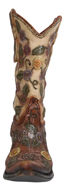 Western Country Arizona Floral Vines Brown Cowgirl Cowboy Boot Vase Figurine