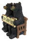 Large 21"L Rustic Forest Twin Black Bears On Park Bench Holding Sign Statue