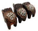 Balinese Wood Handicrafts Tail To Tail Elephant Miniature Figurines Set 2.75"L