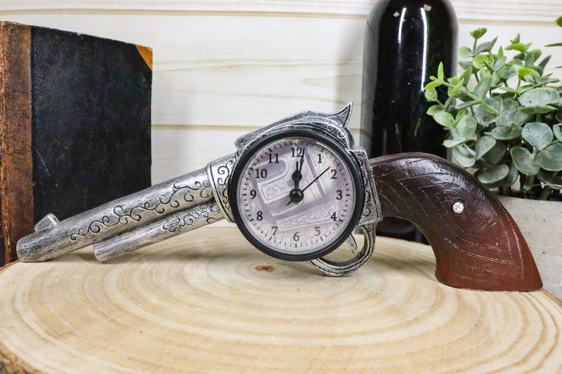 Ebros Wild Wild West Six Shooter Revolver Gun Decorative Table Clock Rustic