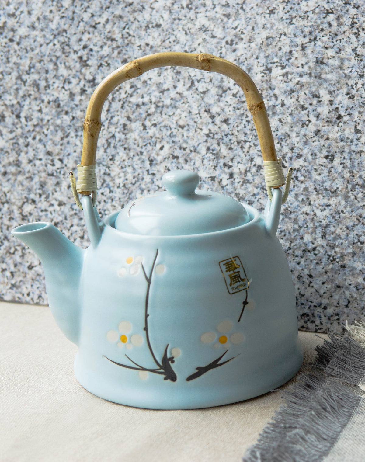 Japanese Sakura Cherry Blossom Branches Pastel Blue Ceramic Tea Pot Teapot 36oz - Ebros Gift