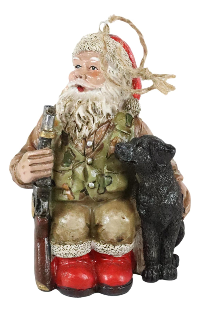 Hunter Santa Claus W/ Rifle And Black Dog Christmas Tree Hanging Ornament Decor