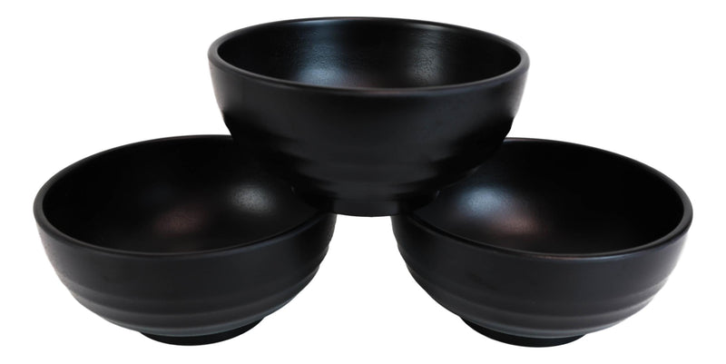 Contemporary Ridged 6.25"D Matte Black Melamine Salad Pasta Soup Bowls Pack Of 6