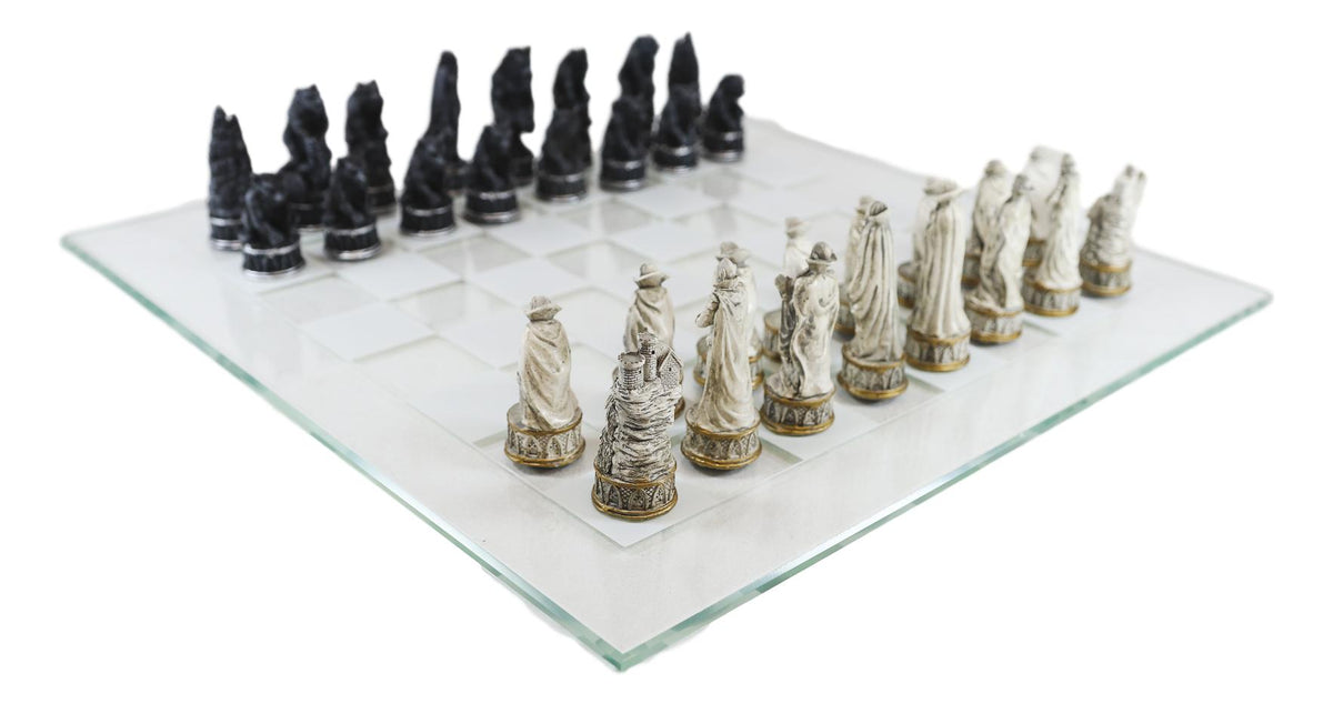 Ebros Gothic Vampires VS Werewolves Dracula Chess Pieces and Glass Board Set