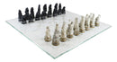 Ebros Gothic Vampires VS Werewolves Dracula Chess Pieces and Glass Board Set