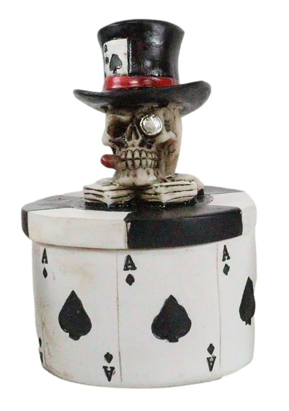 Ace of Spades Skull Poker Chip Cards Top Hat Skull Small Decorative Box Figurine