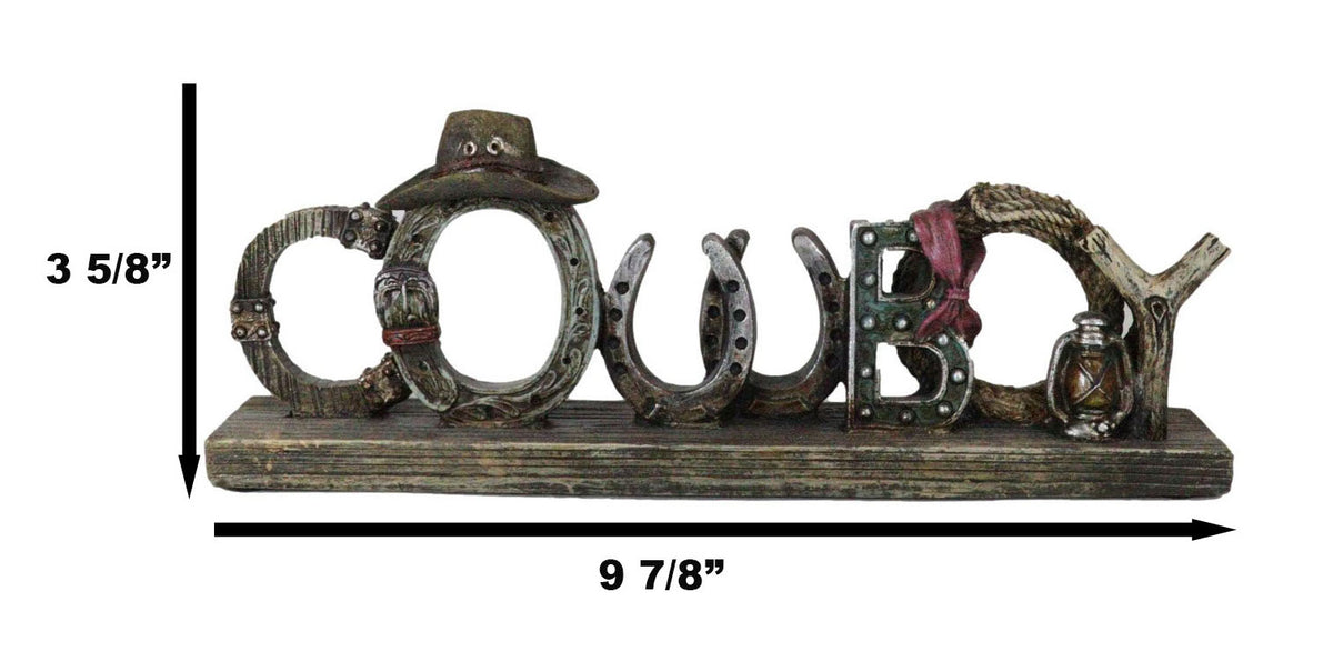 Rustic Western Cowboy Sign Ropes Hat Horseshoes Faux Barnwood Desktop Plaque